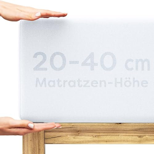 Wolkenfeld Spannbettlaken 140x200cm – 160x220cm – Premium Jersey Baumwolle mit 5% Lycra – Faltenfreies Bettlaken für hohe Matratzen bis 40 cm – Atmungsaktiv & Oeko-TEX Zertifiziert – Weiß