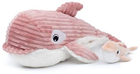Ptipotos by les Déglingos - Morphalou l'Orque maman et son bébé - Doudou tout doux pour bébé - Peluche Bébé - Cadeau de Naissance - 24cm - Rose