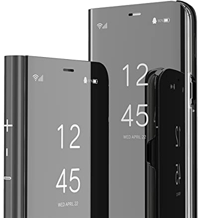 IMIRST Flip Handyhülle für Samsung Galaxy S22 Ultra 5G Clear View Cover Handyhülle Schutzhülle Case 360 Grad Tasche mit Stand Spiegel Hülle für Samsung Galaxy S22 Ultra 5G. Flip Mirror: Black