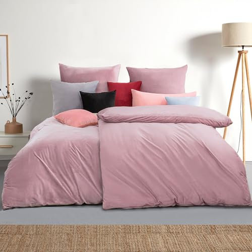 Soifox Bettwäsche 135x200 4teilig Rosa - bettwäsche-Sets aus Mikrofaser bügelfrei & knitterfrei Bettbezug 2er Set + Kissenbezug 2er Set 80x80 mit Reißverschluss