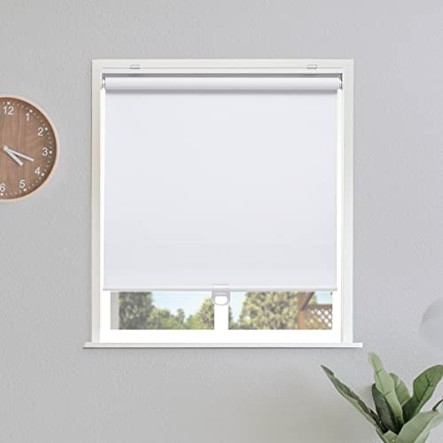 Sunoff Blackout Roller Shades Blinds Cordless for Windows Pull Down Room Darkening Door Blinds with Thermal Insulated Easy to Install for Living Room,Bedroom,Home,Office Bathroom White 34 W x 72 H
