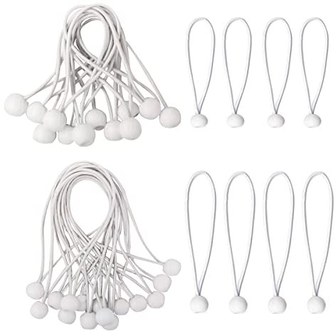 Bungee Ball,Elastici con Pallina,30 Pezzi Elastici Sfera Bianco Loop Expander,Cordoncino Elastico con Palline Fascette Kit Lssaggio Fissaggio di Tende per Tendoni Banner Elastici Fissaggio