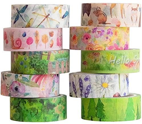 YUBX Frühling Washi Tape Set Masking Tape VSCO Dekoratives Klebeband Bunt für DIY Handwerk Bullet Journals Planer Scrapbooking Verpackung