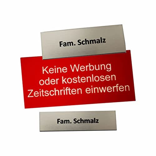 Schmalz® Klingelschild Ceveral mit Gravur selbstklebend - personalisiert | Größe frei konfigurierbar | Türschild | Namensschild | Haustür | Metall | 2 Namen | Briefkasten (Wunschtext)