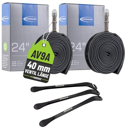 2er Set Schwalbe Fahrrad Schlauch AV9 A 40mm 24 Zoll (20/28-540/541) inklusive 3 MSZweirad Metall Reifenheber