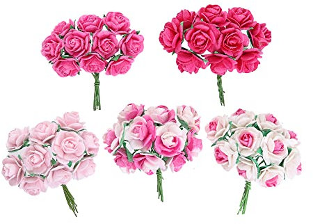 DUONGJAIS BRAND Handmade Mini Mulberry Paper Roses 18 mm Mulberry Paper Flowers Scrapbooking Wedding DIY Craft 50 pcs (Pink Tone)