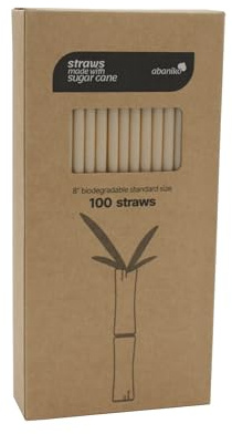100 pcs of Premium Disposable Biodegradable Drinking Straws, 8.25 Long - Made from Sugar Cane Bagasse, Ideal for Hot and Cold Drinks, Eco-Friendly and Tasteless