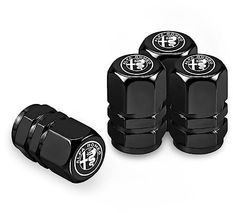 4 Stücke Auto Reifen Ventilkappen Metall Reifen Luft Vorbauten Abdeckung für Alfa Romeo Giulia Stelvio Giulietta 156 159 147 Mito Tonale Brera Disco,Black Style