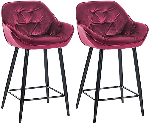 CLP 2er Set Barhocker Gibson Samt I Sitzhöhe 76 cm I Tresenstühle Mit Fußstütze | Farbe lila