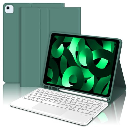 JADEMALL Coque Clavier Touchpad pour iPad Air 5/4 2022/2020 10.9, Détachable Smart Trackpad Porte-Crayon AZERTY Français Vert Foncé