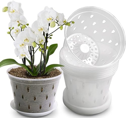 Altsuceser Lot de 2 pots à orchidée avec système de drainage - En plastique transparent - Pour intérieur et extérieur - 17 cm