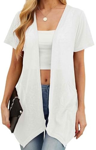 QIXING Womens Summer Lightweight Cardigan - Sun Protection, Breathable, Soft Short Sleeve Cardigans Perfect for Summer Nights, Office and Dating