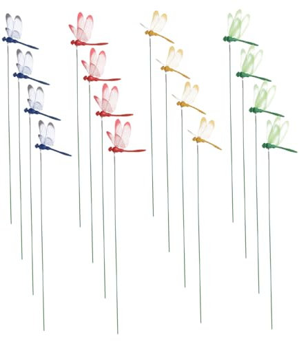 Yardwe 16st Simulierte Libelle Decoraciones para Sala De Casa Künstliche Outdoor-Pflanzen Blumenstecker Garten Roststecker Libellenstab Für Den Garten Ornamente PVC Wandaufkleber Haushalt