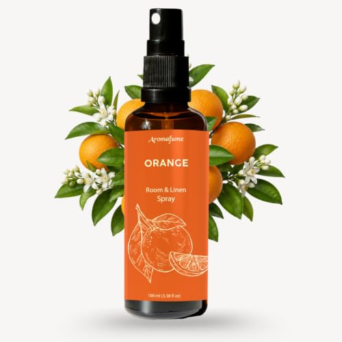 Aromafume Spray orange pour chambre, lin et oreiller | 100 ml | avec huile essentielle d'orange pure | Spray d'aromathérapie pour la relaxation, le sommeil et le soulagement du stress | Brume pour