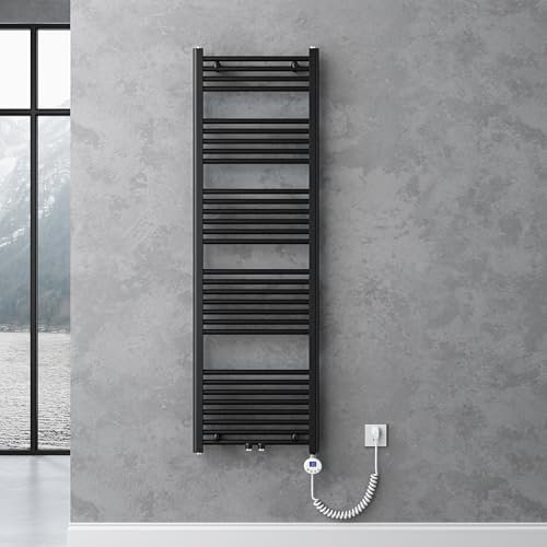 doporro Radiateur de Salle de Bain Sèche-Serviette 160x50cm Radiateur Tubulaire Vertical Chauffage Électrique Gris-Noir avec Résistance pour Radiateur 800W