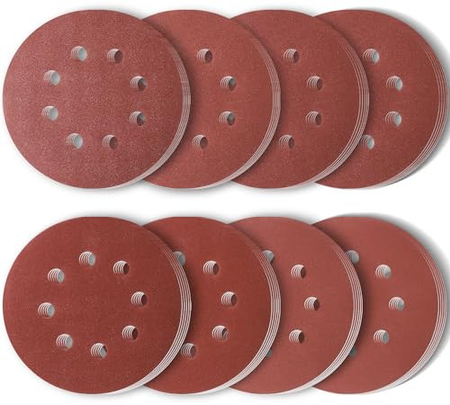 REJOECE 40 Pezzi Dischi Abrasivi 125mm, 8 Fori Rotondi Carta Abrasiva, Dischi Carta Vetrata per Levigatrice Orbitale Casuale 5 Pollici Grana P2000/P1500/P1200/P1000/P800/P600/P400/P320