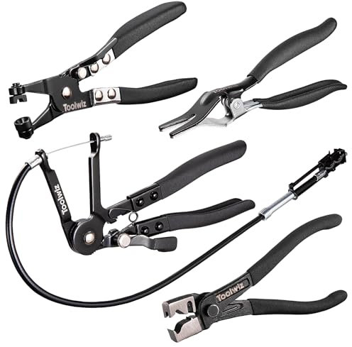 Toolwiz 4 Pcs Hose Clamp Pliers, Hose Clip Pliers Includes 27 Long Reach Wire Spring, Flat Band, Remover, and Clic-R Type Clamp Tool