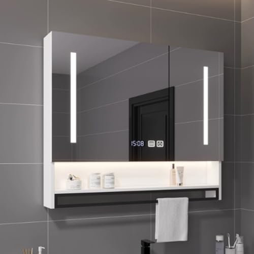 MPFYRCOJ LED-beleuchteter Medizinschrank mit Spiegel, intelligenter Medizinschrank zur Wandmontage, wasserdichter Wandschrank mit Antibeschlagfunktion, Touch-Schalter, beleuchtete Schränke für Badezi