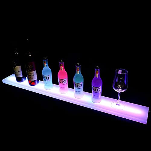 Weinregal Stufenbeleuchtetes LED-Präsentationsregal für Spirituosenflaschen beleuchteter Weinflaschen- und Glashalter aus Acryl mit Fernbedienung für die Hausbar (Größe: 60 x 11 x 2 4 cm)