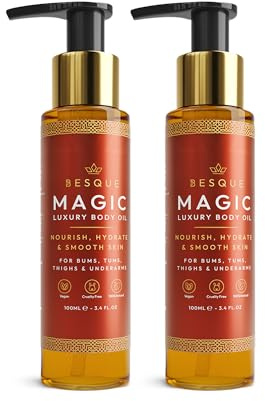 Besque Magic Body Oil, 3.4 FL OZ, After Shower Body Oil For Women, Hydrating Skin Care For Full Body That Plumps, Tightens, and Firms Skin With Natural Ingredients, Luxury Spa Gifts - Pack of 2