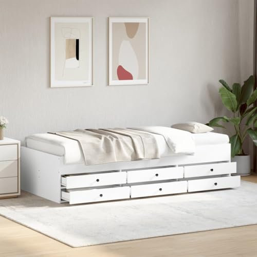 THOYTOUI Tagesbett, Bettstütze Seniorenbett Betten Bett Geeignet für Schlafzimmer Gästezimmer Hotels Studentenwohnheim mit Schubladen Weiß 100x200 cm Holzwerkstoff