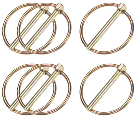 M METERXITY 6-Pack 3/16 Linch Pin with Ring, 1-3/4 Carbon Steel Lynch Pin Trailer Pins for Boat/Truck/Tractor/Trolley/Lawn Mower, Lock Clips Fastener Pin [5x45mm, Colored Zinc]