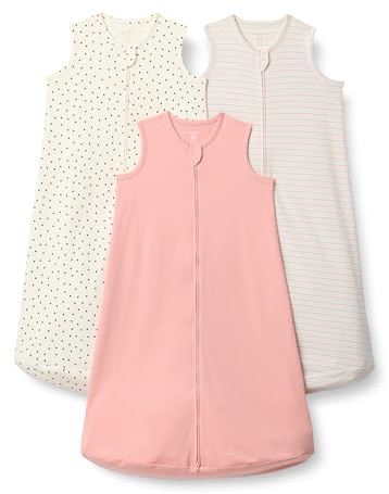 Amazon Essentials Saco de Dormir de Algodón, Manta Ponible (0,5TOG) Unisex Bebés, Pack de 3, Lunares/Rayas/Rosa Magenta Viejo, 0-6 meses