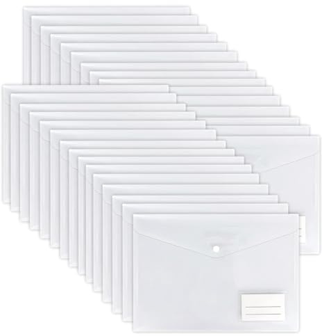 Clear Plastic Wallets, 30 Pack A4 Plastic Folders Document Files Envelope