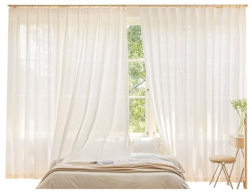Wycian Gardine Querbehang Oben Curtain Voile Milchig Weiß 2er Pack Einfache Volltonfarbe H138 x B96 cm (2er Pack) Polyester