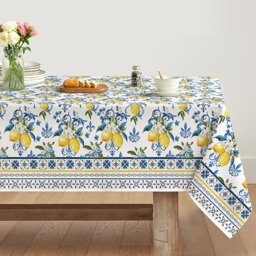 Artoid Mode Zitrone Blumen Sommer Tischdecke 140x220 cm, Saisonnal Frühling Fleckschutz Tischwäsche Küche Dekoration Party Dekor