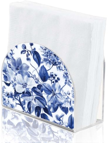 SUPERDANT Servilletero de flores azules para mesas porta pañuelos de acrílico dispensador de pañuelos para cocina servilletero de acrílico dispensador de servilletas