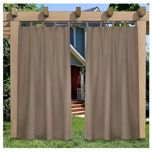 Mewkew Outdoor-Vorhänge, Wasserdicht, einfarbig, Verdunkelungsvorhänge mit Schlaufen, UV-Schutz, Strapazierfähiger Stoff für Terrasse, Pergola, Balkon, Cabana, Pavillon,Braun 1 Stück W152×H244cm