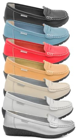 Zerimar Mocassini da donna in pelle | Suola in gomma antiscivolo | Soletta imbottita molto confortevole | Altezza del tacco 3,5 cm | Flessibile, blu, 40 EU