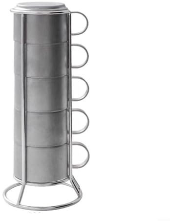 URPIZY Set di 5 tazze da caffè in acciaio inox, impilabili, a doppia parete, con supporto