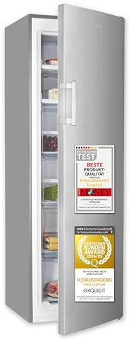 Exquisit Gefrierschrank gross, 204l Nutzinhalt, Nofrost, Alarmfunktion, 4-Sterne-Gefrieren, 4 Schubladen, Tiefkühlschrank, Abtauautomatik GS5271-NF-H-040E inoxlook