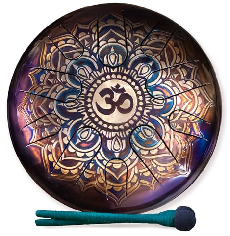 Two-sided Steel Tongue Drum ОМ 12” 30cm – handmade percussion instrument for music and meditation, 20 notes, B Minor - E Major 432Hz (handpan, tank drum)
