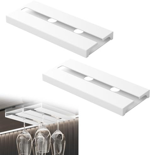 QOMJUFA 2 Pezzi Porta Bicchieri Sospesi, Porta Bicchieri da Vino, Portabicchieri Appendere, Porta Bicchiere di Vino Appeso, Nessuna Perforazione Richiesta, für Familie Bar (Bianco)