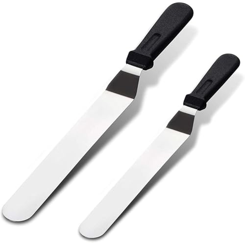NINFEIQI Cake Icing Palette Spatula Set, 2Pcs Palette Knife Baking, 2 Size Angled Spatula for Cake Decorating Smoothing Icing and Cooking Frosting Pastries