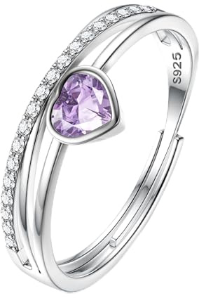 JeweBella Anillo Plata de Ley 925 Mujer Ajustable Anillos Corazón Piedras Cumpleaños Circonita Cúbica Anillos de Compromiso Pedida Promesa Anillos Mujer de Aniversario Amistad