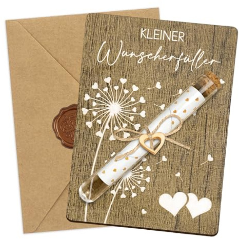 Hochzeitskarte Holz mit Umschlag, Wunscherfüller Geldgeschenk Hochzeit | Geldgeschenke Geburtstag Reagenzglas, Kleiner Wunscherfüller Karte Hochzeit