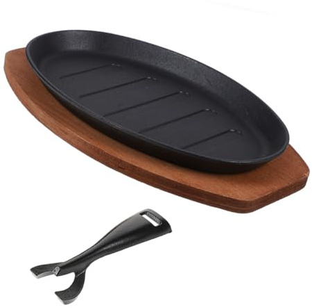 Alipis Plancha de Hierro para Fajitas y Filetes Sartén para Parrilla Interior con Distribución Uniforme del Calor y Superficie Antiadherente para Barbacoa Occidental y Cocina Teppanyaki