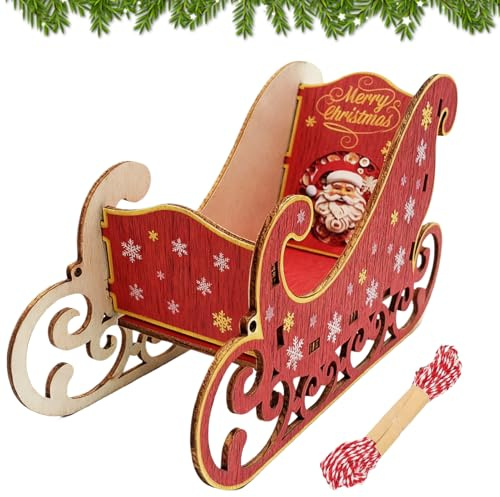 Ourdort Miniatur Holzschlitten,Wichtel Zubehör Weihnachten Set,Mini Schlitten mit Schnur,Miniatur Schlitten aus Holz,Deko Schlitten,Wichtel Geschenke,Weihnachtsdeko für Weihnachten,Advent
