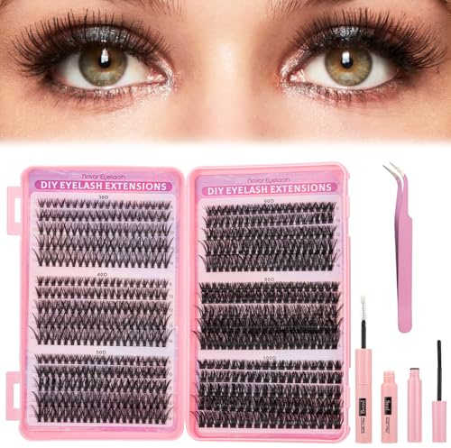 30D-100D Lash Clusters Kit, Individual Eyelashes Book with Eyelash Bond & Seal, Glue, Remover, Tweezers, DIY Manga Lashes Cluster Extension Set