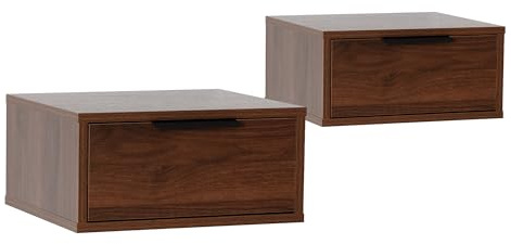 HOMN LIVING Juego 2 mesitas de Noche flotantes Auri 1 cajón Color Nogal, 40 cm (Ancho) 35 cm (Profundo) 19 cm (Altura)