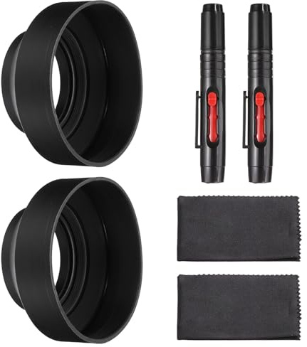 PATIKIL 2 Pcs 62mm Rubber Camera Lens Hood, Collapsible in 3 Steps Black Universal Sun Shade Shield with Fiber Cleaning Cloth Cleaning Pen