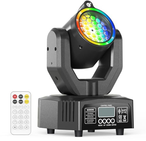 Mini Moving Head Beam Bühnenlicht 30W, Spot Discolicht RGB LED mit Fernbedienung Gobo DJ Lichteffekte DMX512 Stroboskop mit Blende für Partys Bars KTV Hochzeiten