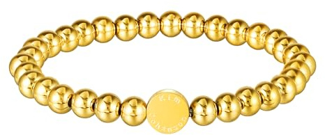 Kim Johanson® Edelstahl Damen Beads Armband in Gold | Perlenarmband mit 6mm Kugeln | Wasserfest | Boho Schmuck | Elastisches Kugelarmband | Handgemacht | Multi Layer Armkette | Inkl. Schmuckbox