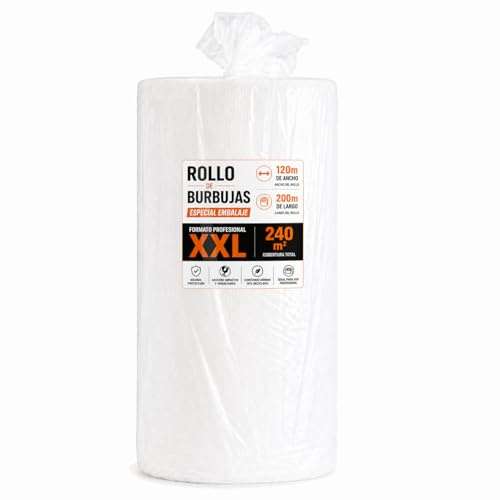 Plástico de Burbujas Rollo Grande 1,20 x 200 m (240 m²) | Papel Burbuja Embalaje Profesional para Mudanzas, Envíos, Ecommerce y Objetos Frágiles | Rollo Burbujas XXL Resistente 7 kg (1)