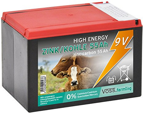 Voss.Farming Weidezaun Trockenbatterie 9 Volt, 55Ah für Weidezaungerät 9V, Lange Laufzeit, geeignet für Solarset