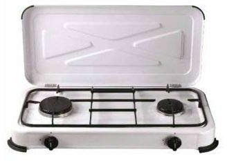 Hornillo para bombona de gas de acero pintado color blanco (2 fuegos L. 58 x P. 33 x H. 9,5 cm.)